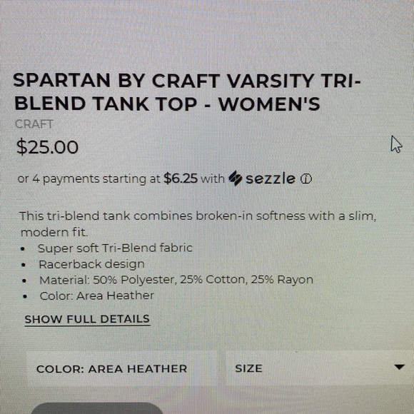 Craft brand Spartan tri-blend tank top - Picture 4 of 4